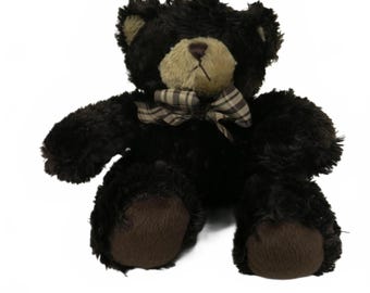 Vintage 10" Color Rich Brown Teddy Bear Plush with Bow