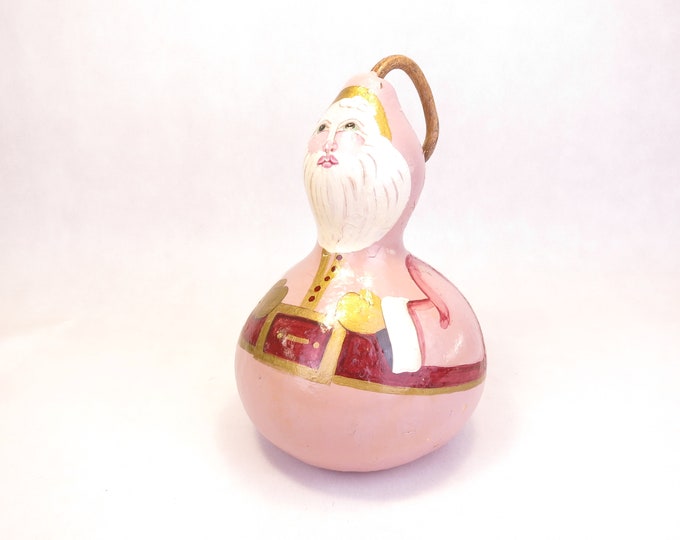 Vintage Hand Painted Pink Santa Claus St.Nick 9" Tall Gourd