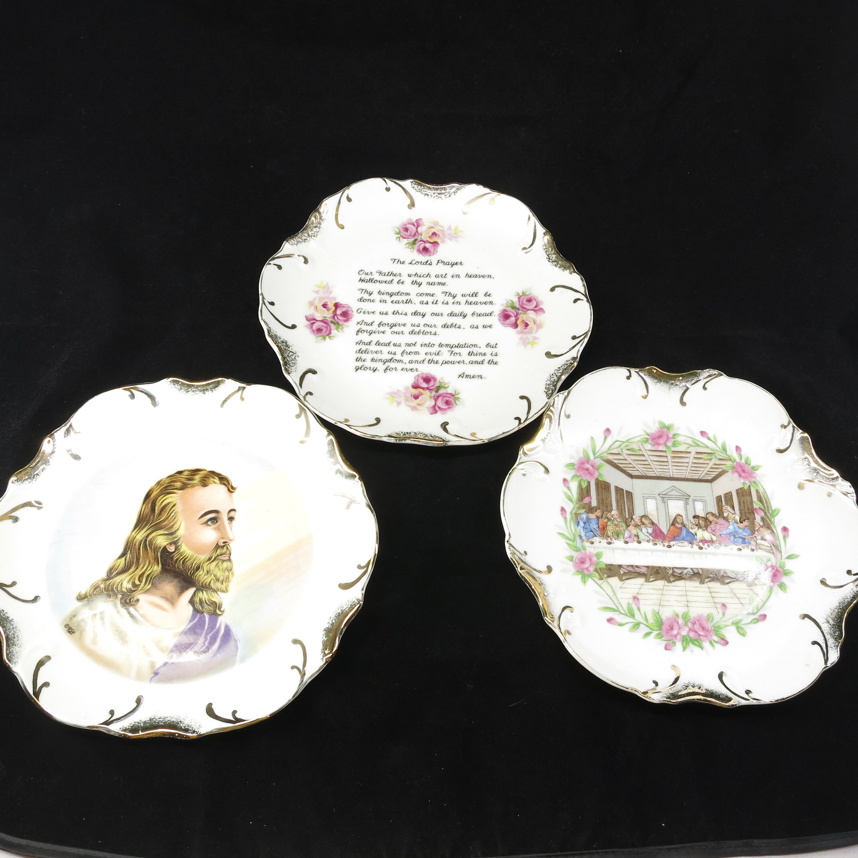 Set of 3 Decorative Religious Plates Last supper, Jesus, The lord's Prayer