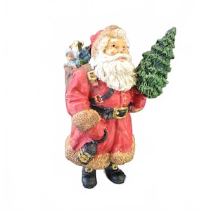 Vintage 4.5&quot; Santa Claus Fine Details with Lantern & Tree Christmas Decor