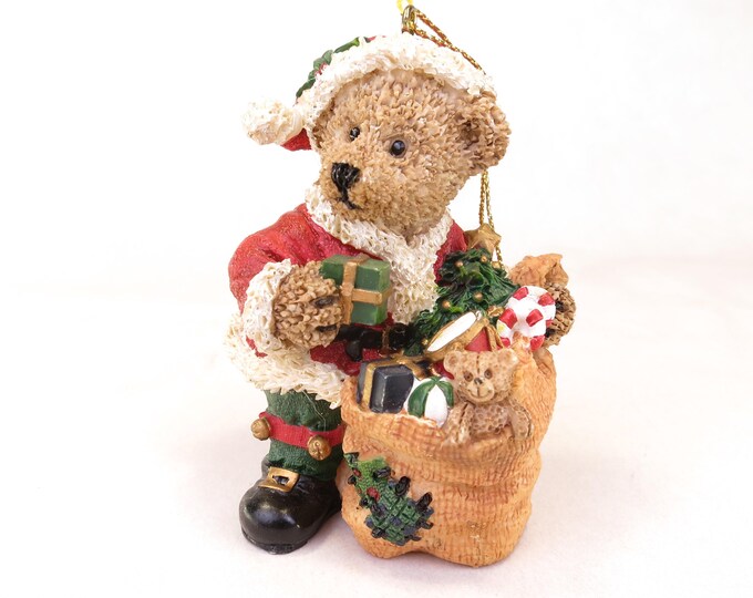 Vintage Santa Bear Resin Ornament 3.5" Tall