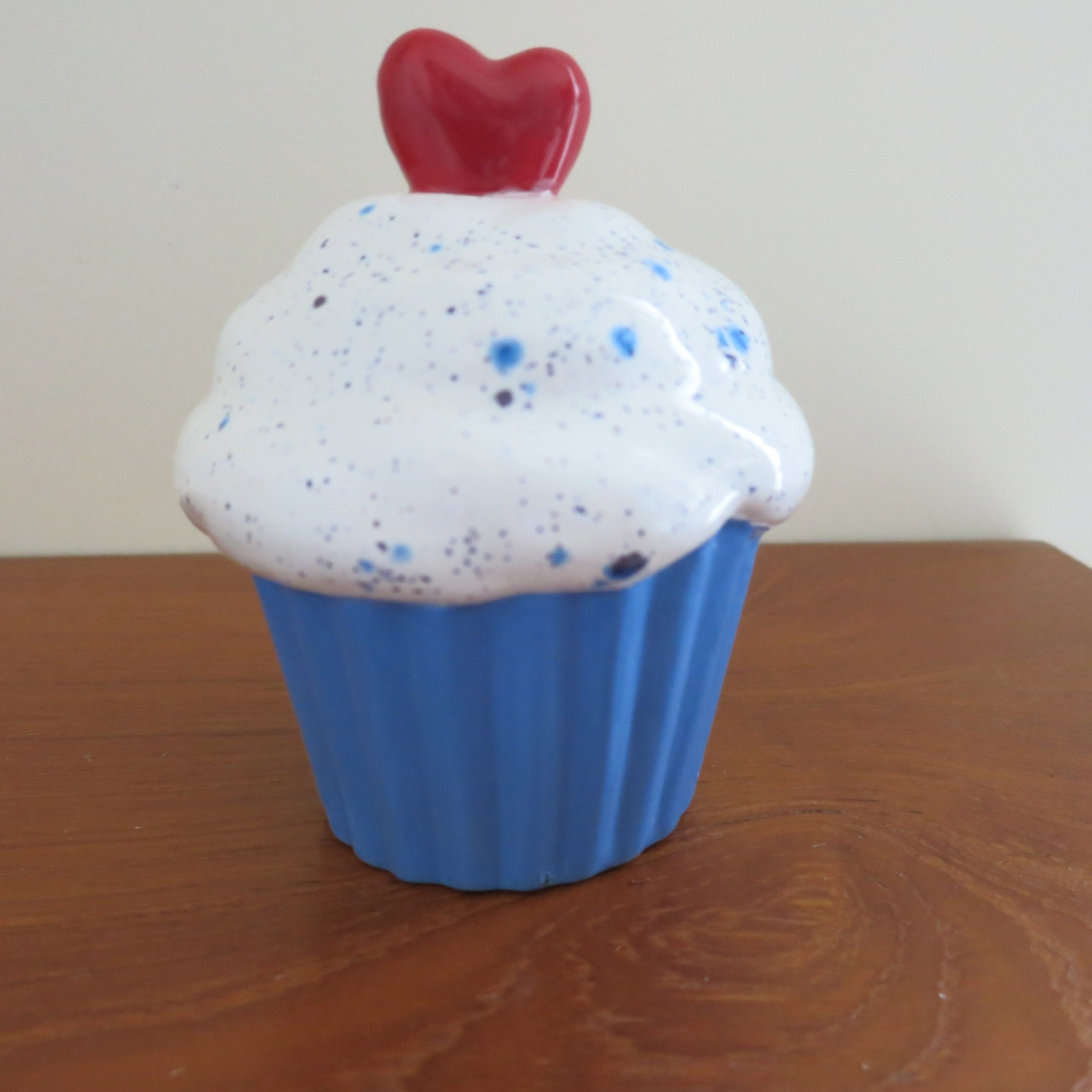 Super Cute Vintage Ceramic Cupcake Bank with Heart Topper