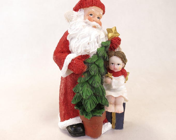 Vintage Santa Claus with Angel & Tree Figurine 5.2" Christmas Decor