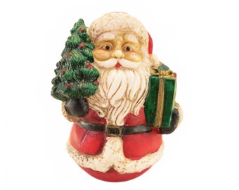 Vintage Santa Claus Round Bottom Holding Tree 3.25" Christmas Decor