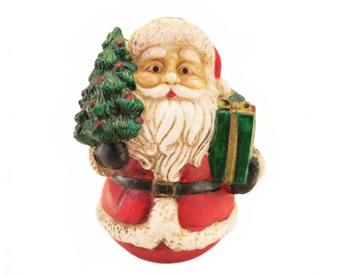 Vintage Santa Claus Round Bottom Holding Tree 3.25" Christmas Decor