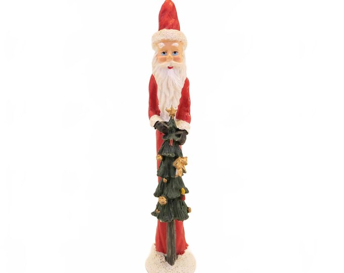 Vintage Skinny Pencil Santa Claus Statue w/Tree 7.5" Christmas