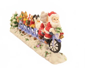 Mr. & Mrs Santa Claus Riding Bike with Friends Vintage Christmas Table Decor