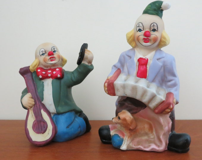 Set of 2 Vintage Ceramic Porcelain Clown Figurines