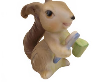 Vintage Ceramic Squirrel Figurine with Toothbrush and Cup 2"
