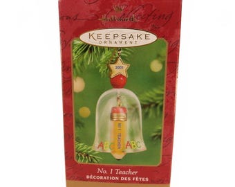2001 Hallmark Ornament No. 1 Teacher Glass Bell ABC Pencil School Teacher Gift