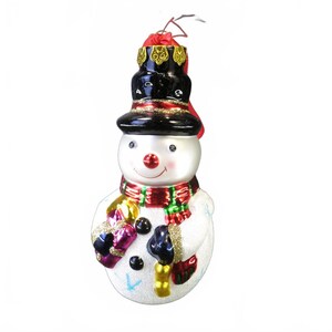 6.25" Blown Glass Snowman with Glitter Christmas Ornament Vintage Not Dated