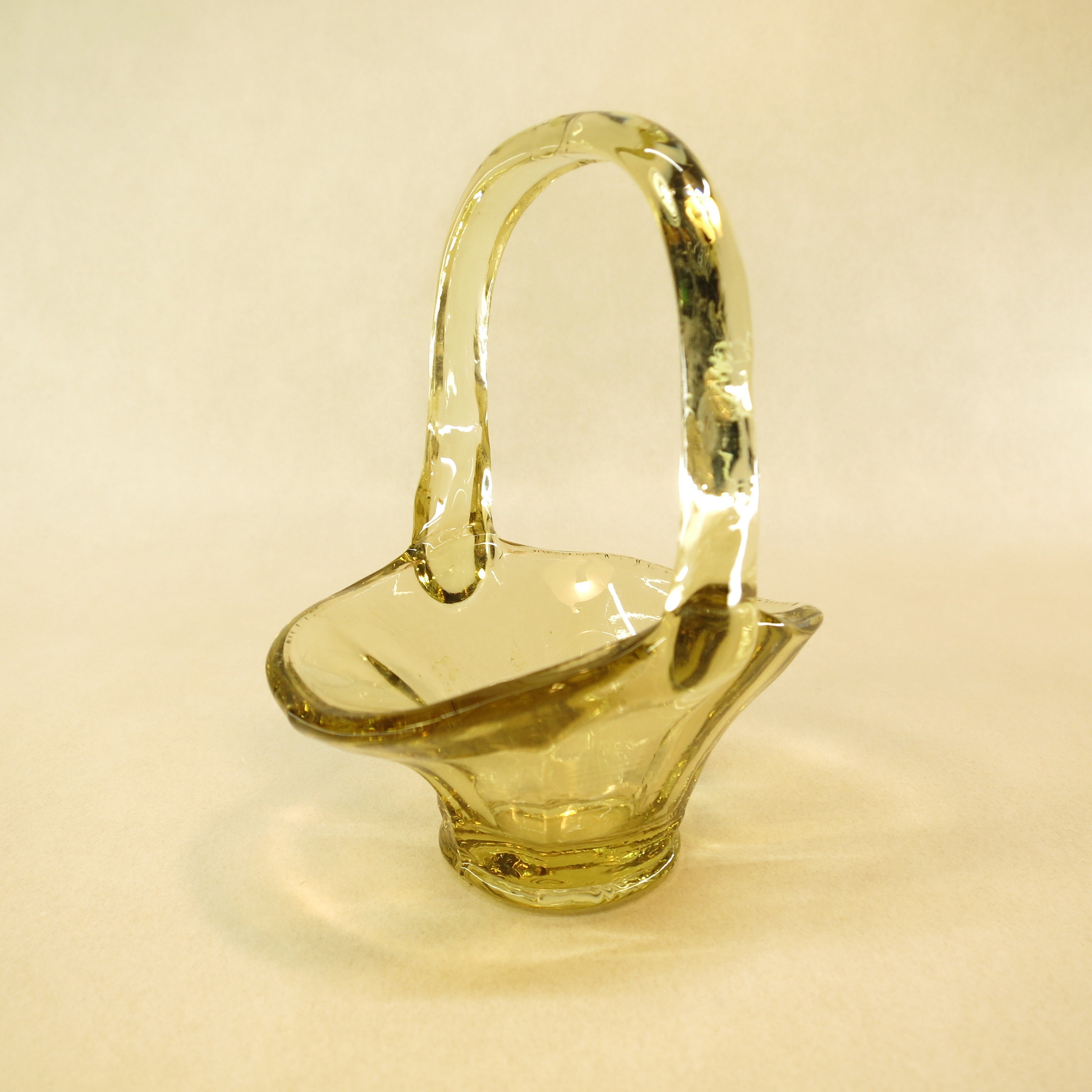 Vintage 1960's Amber Hand Blown Mini Glass Basket