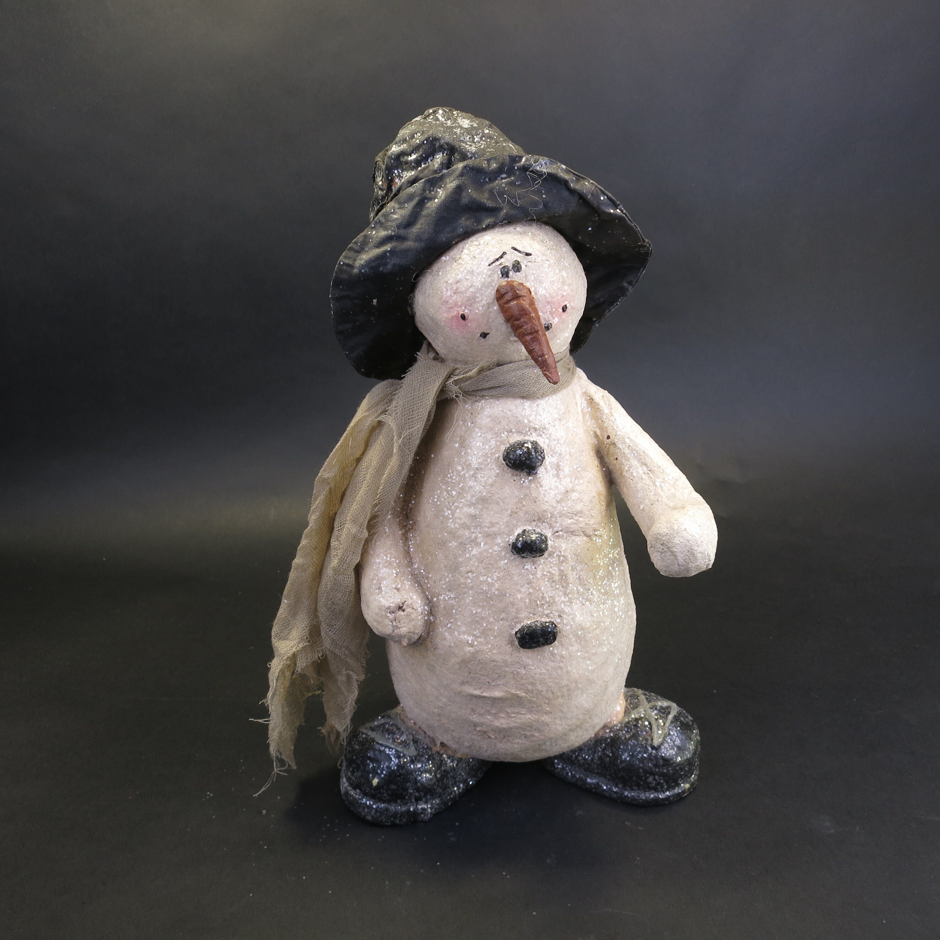 Vintage Snowman Statue 12 Tall With Hat, Scarf & Glitter