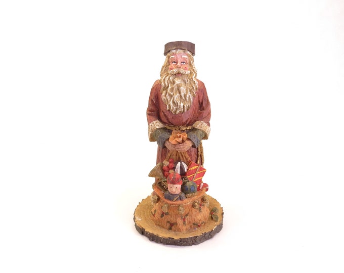 Large Santa with Bag of Toys Statue Faux Wood 9.75" Tall