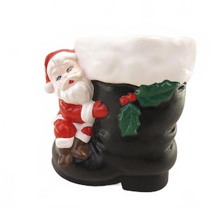 Fabulous Vintage Ceramic Santa Boot Planter 4.5&quot;