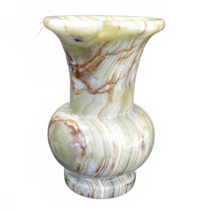 4&quot; Small Vintage Marble Onyx Vase Green Brown White Stone Flower Vase
