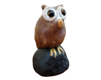 Groovy Owl Handmade Clay Vintage Ceramic Bird Figurine