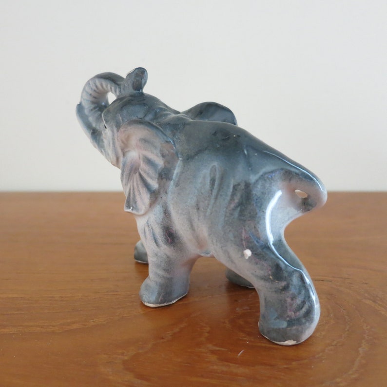 Grey Vintage Ceramic Elephant Figurine Raised Trunk Kitschy Etsy