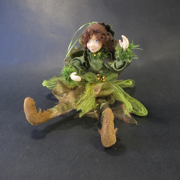 11.5" Large Ornament Windward Enchanted Fairy Pixie Elf Doll In Green