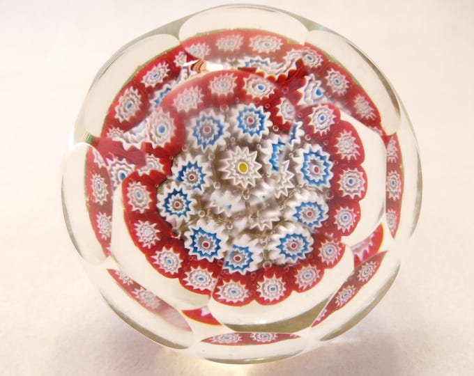 Vintage Murano Fratelli Toso Hand Blown Glass Italian Millefiori Faceted Paperweight