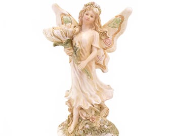 Vintage 9" Fairy with Butterfly Wings Statue Holding A Flower