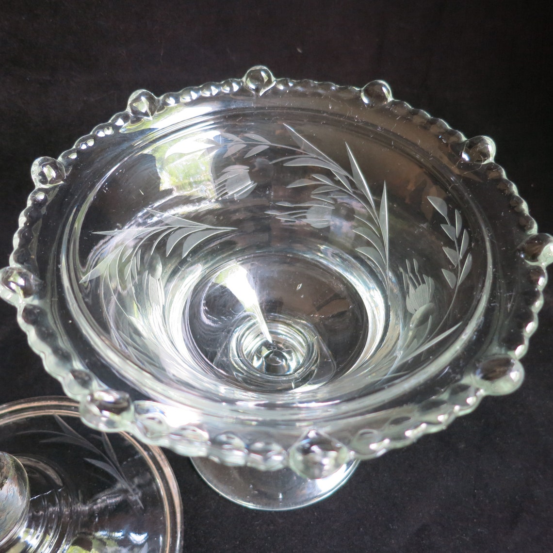Paden City Glass 5554 Etched Compote Pedestal Lidded Candy Etsy