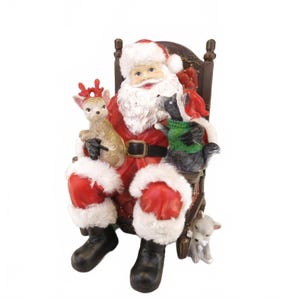 Large Vintage Santa Claus With Puppy Dogs Hand Painted 9&quot; Retro Christmas Decor