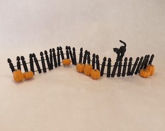 Dept 56 Village Accessories Halloween Fence Black Wooden Halloween Fence and Black Cat for Halloween Village