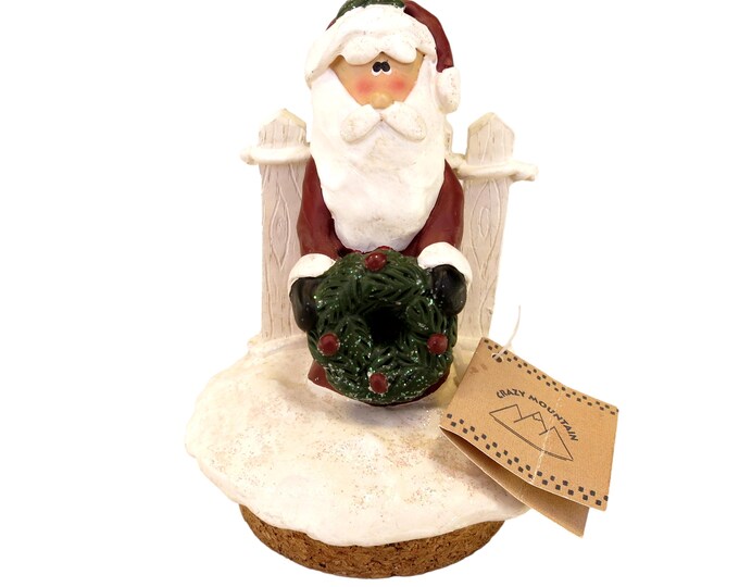 Crazy Mountain Santa & Wreath XC5199 Vintage 2.75" Candle Jar Topper
