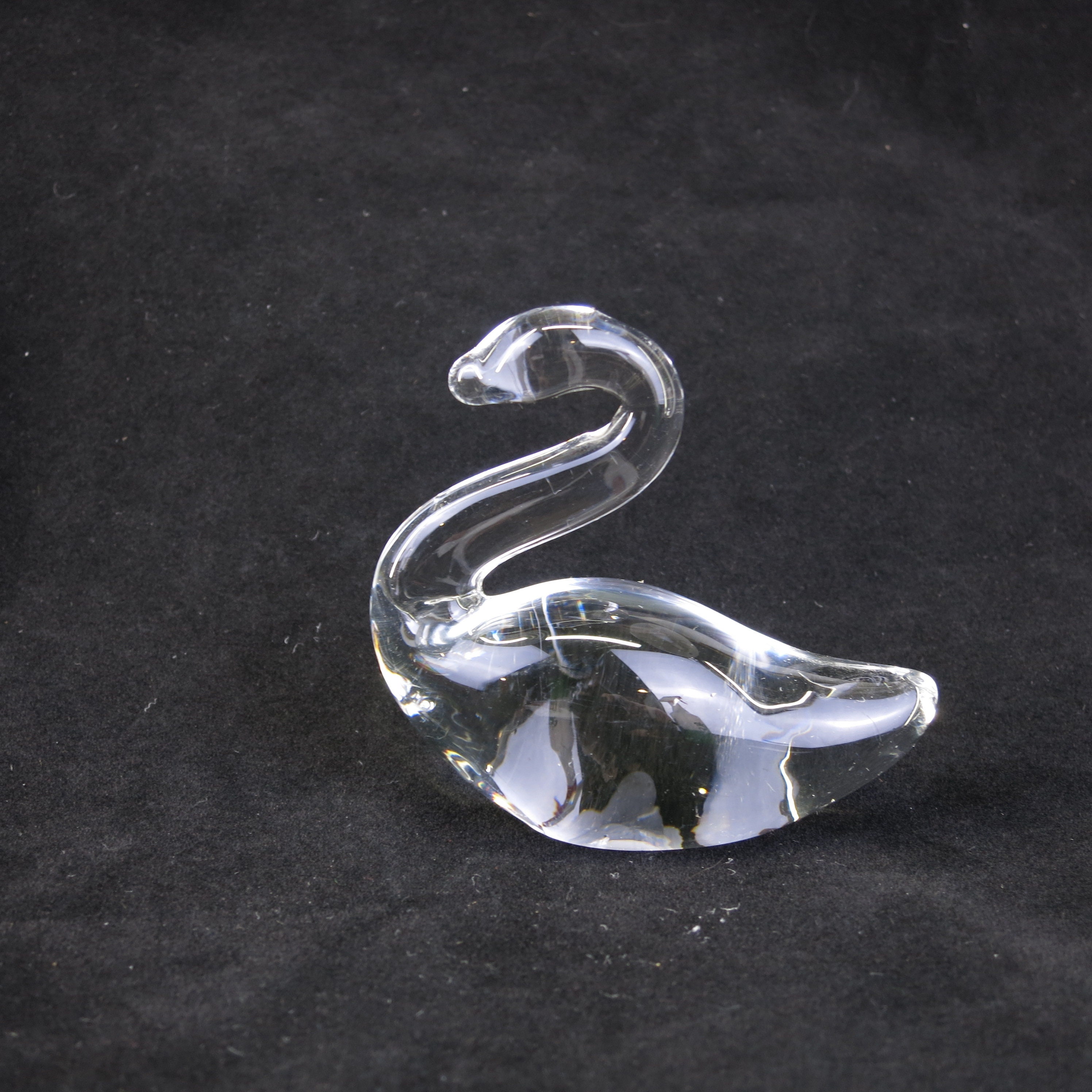 Blown Glass Clear Swan Glass Paperweight Vintage Swan Art Glass Pressed