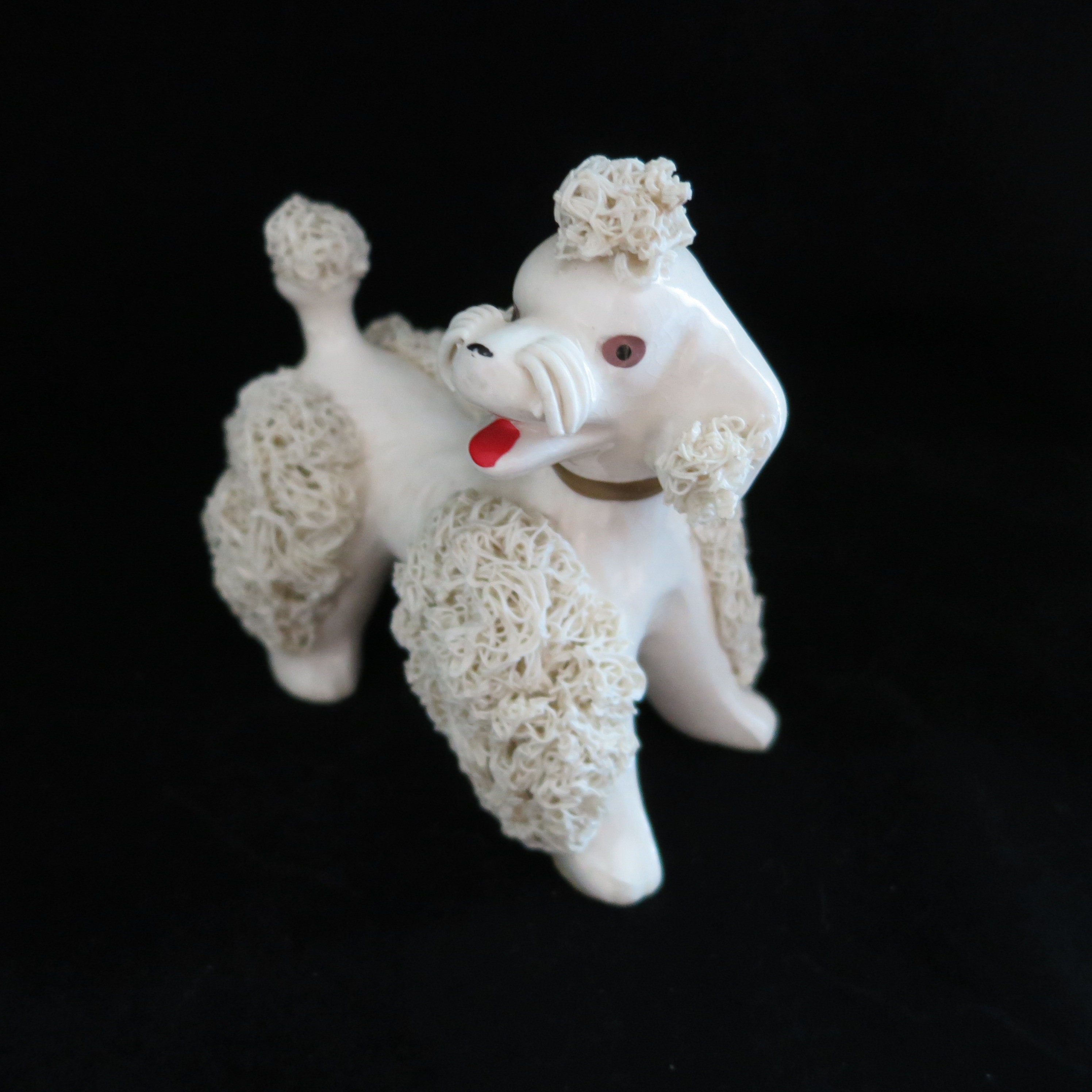 Vintage 50's Ceramic Spaghetti Poodle White Japan Kitschy!