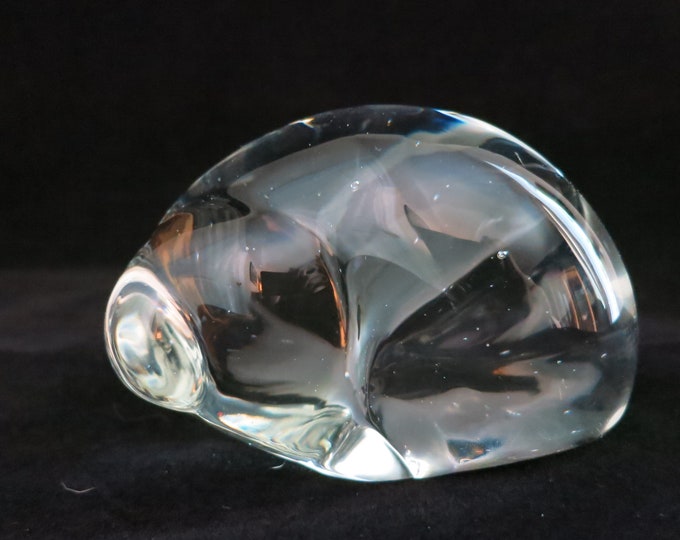 Molded Glass Clear Seashell Paperweight Polished Base 2.5" Tall, Vintage Shell