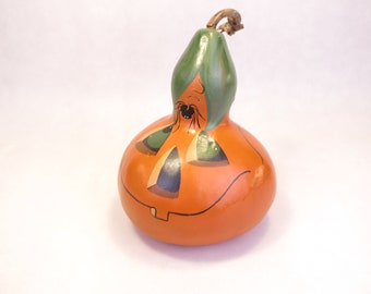 Vintage Hand Painted Halloween Gourd Jack O Lantern 8.5" tall