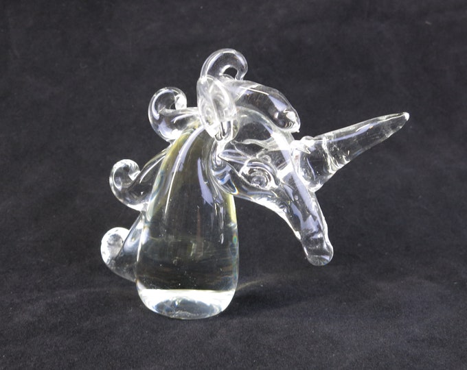 Vintage Holiday Imports Blown Glass Clear Unicorn Paperweight Glass Animal
