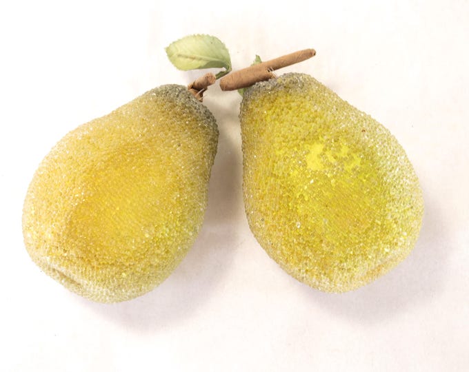 2 Vintage Beaded Sugar Pears Fruit Retro Fabulous Decor - Kitschy Decor 1950s Table Decor