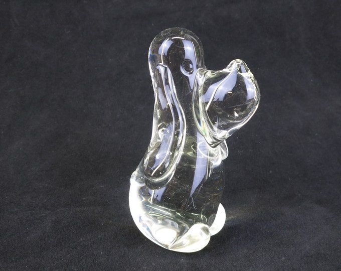 Vintage Art Glass Dog Blown Glass Clear Silly Shaped Paperweight Glass Animal