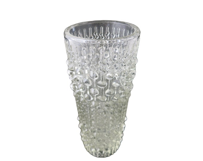 SKLO UNION Czech Clear 'Dripping Candle Wax' Vase Hermanova Peceny 9"