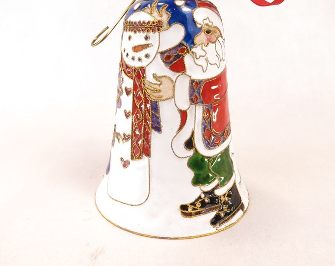 Dillards Trimmings Vintage Cloisonne Santa Bell 2002 Christmas Bell Ornament with Red Velvet Box