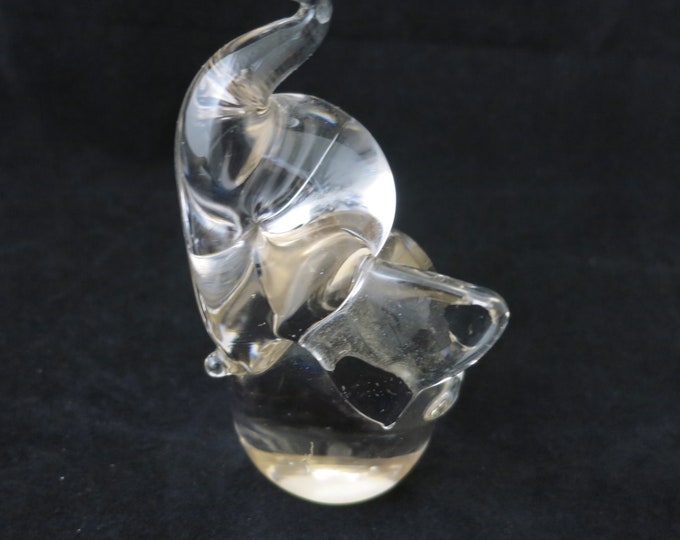 Vintage Silvestri Crystal Blown Glass Clear Elephant Paperweight
