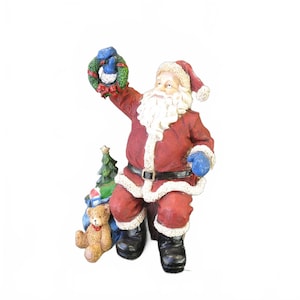 Classic Santa with Wreath & Toys Bag Vintage Santa Claus Statue 8&quot;