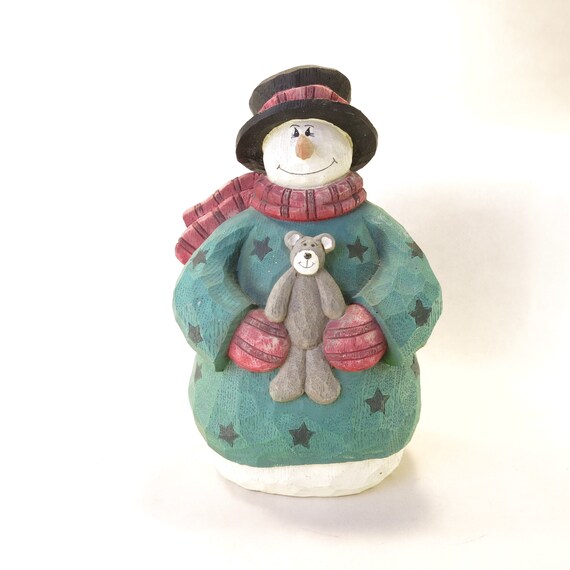 Alegre muñeco de nieve con oso de peluche en bufanda y - Etsy