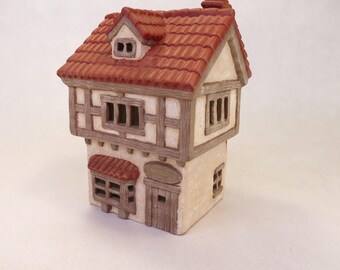 Vintage Hand Painted Ceramic Candle Shop House 6.5" Tall