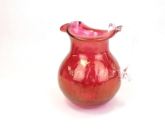 Charming Red/Pink Vintage Crackle Pitcher 5.5" Tall