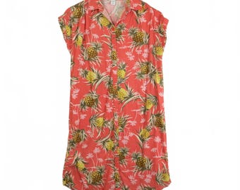 Vestido vintage Old Navy con estampado de piña coral y botones (talla XS)