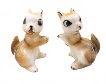 Vintage 1940's Pair of Chipmunks Bone China Miniatures Chipmunk Figurines