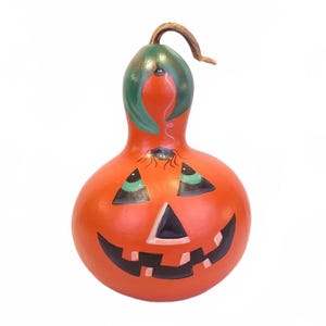Vintage Hand Painted Halloween Gourd Jack O Lantern 9.25" tall