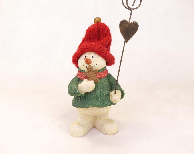 Vintage Snowman in Sweater Photo Holder Figurine 6" Tall Holiday Decor