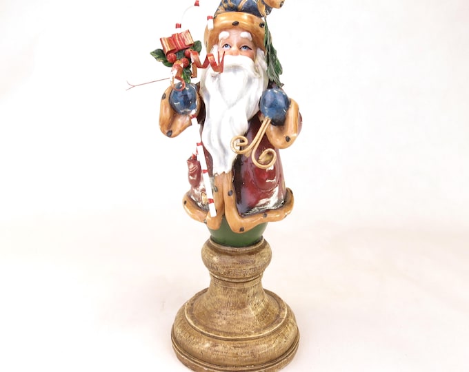 Vintage Santa Claus with Candy Cane and Christmas Tree 9" Tall