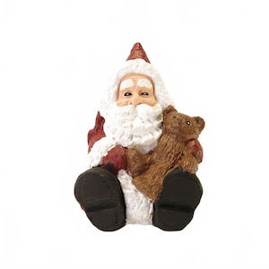 Quirky Vintage Resin Santa Claus with Teddy Figurine 3.2&quot; Christmas Decor