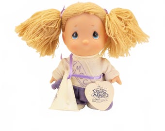 Vintage 1991 Precious Moments Purple & White 5" Cheerleader Doll